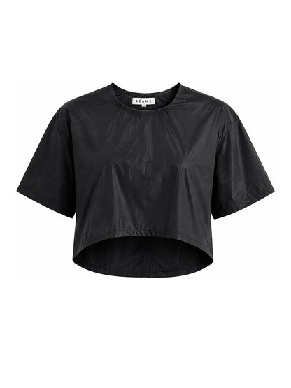 Black Relaxed Nylon Crop Top